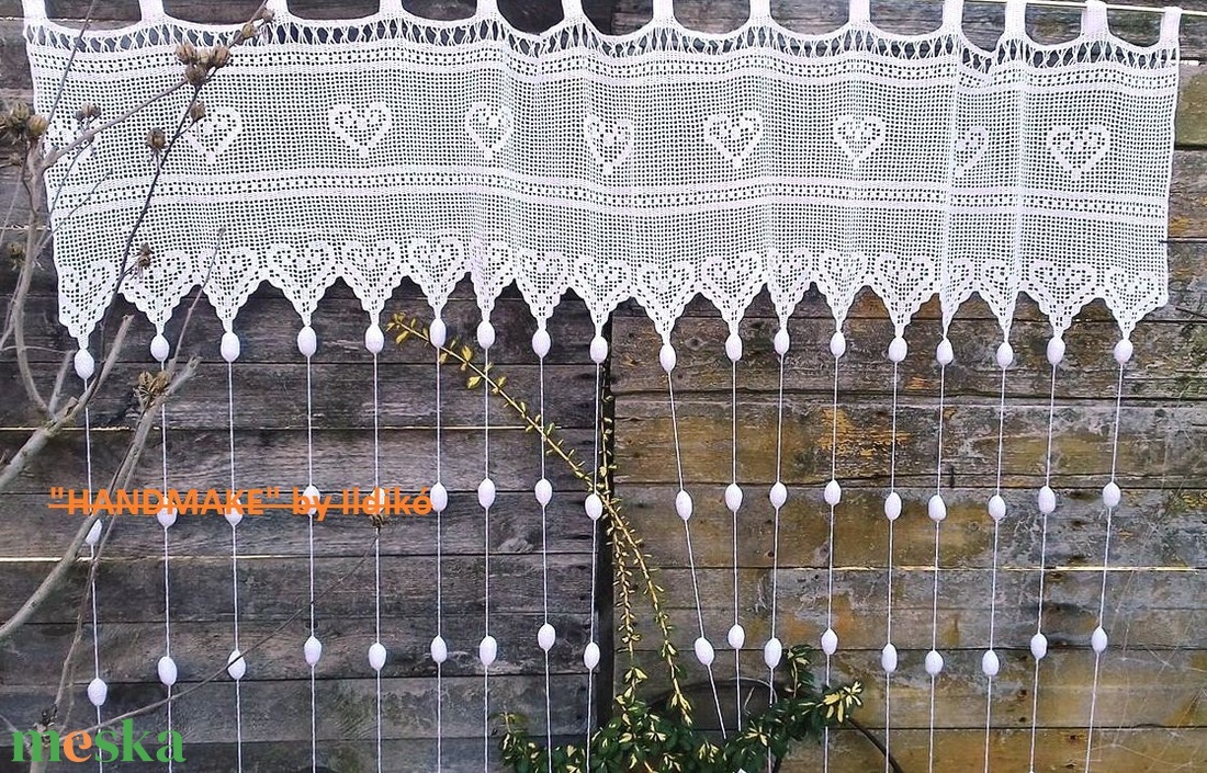 Dupla szivecskékkel.olvaszd a hógólyókat!-Csipkés,horgolt,fehér csipke függöny - otthon & életmód - lakástextil - függöny és kiegészítő - függöny - Meska.hu