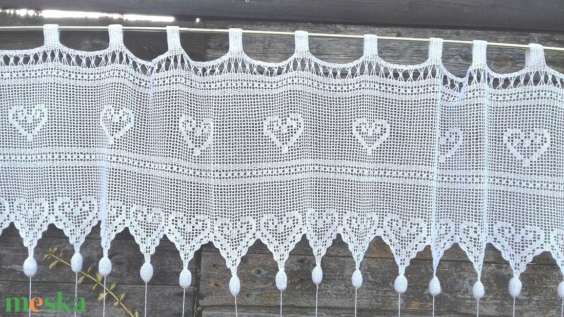 Dupla szivecskékkel.olvaszd a hógólyókat!-Csipkés,horgolt,fehér csipke függöny - otthon & életmód - lakástextil - függöny és kiegészítő - függöny - Meska.hu