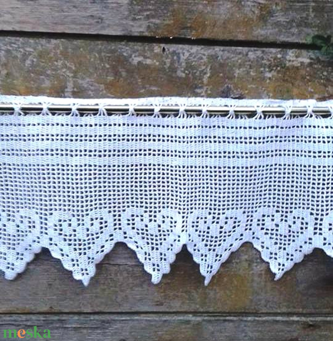 Hegyes szivek-horgolt,vitrázs fehér csipke függöny - otthon & életmód - lakástextil - függöny és kiegészítő - vitrázs függöny - Meska.hu