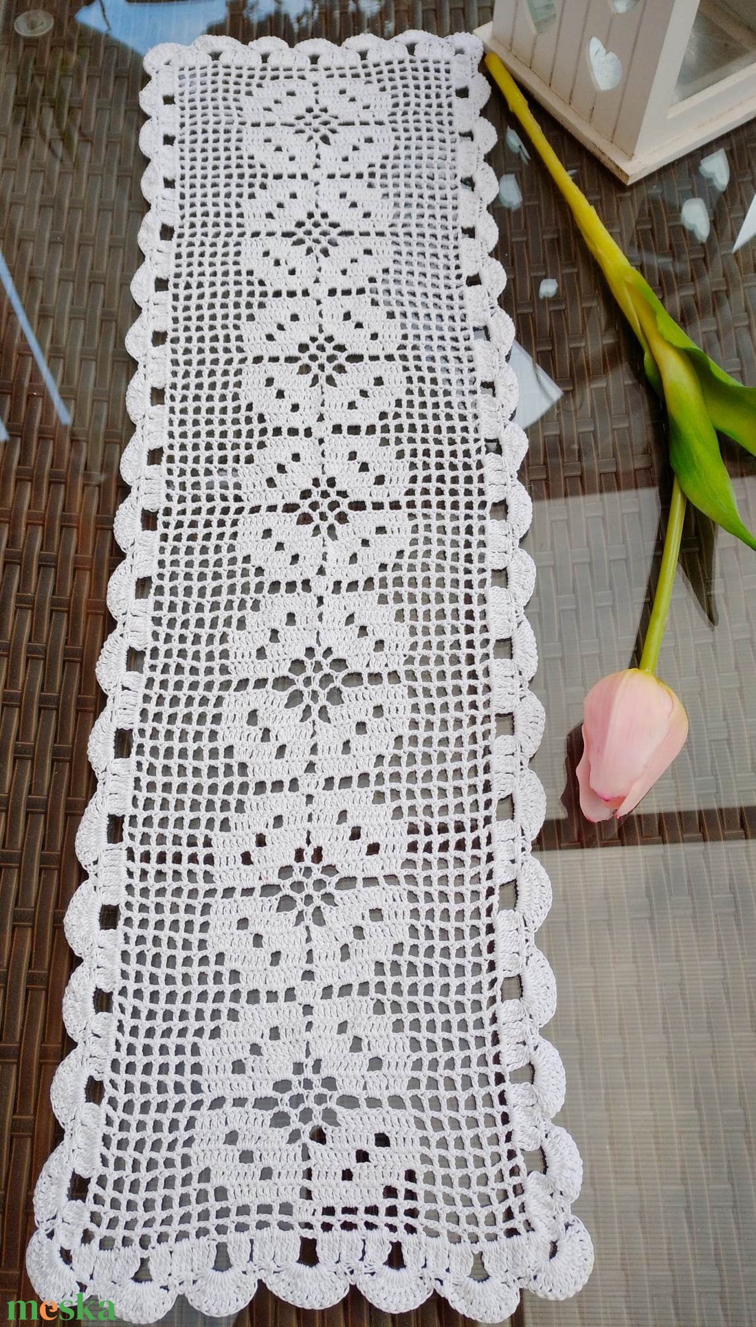 Négylevelű lóhere-Fehér horgolt asztali futó terítő - otthon & életmód - konyhafelszerelés, tálalás - tálalás - terítő - Meska.hu