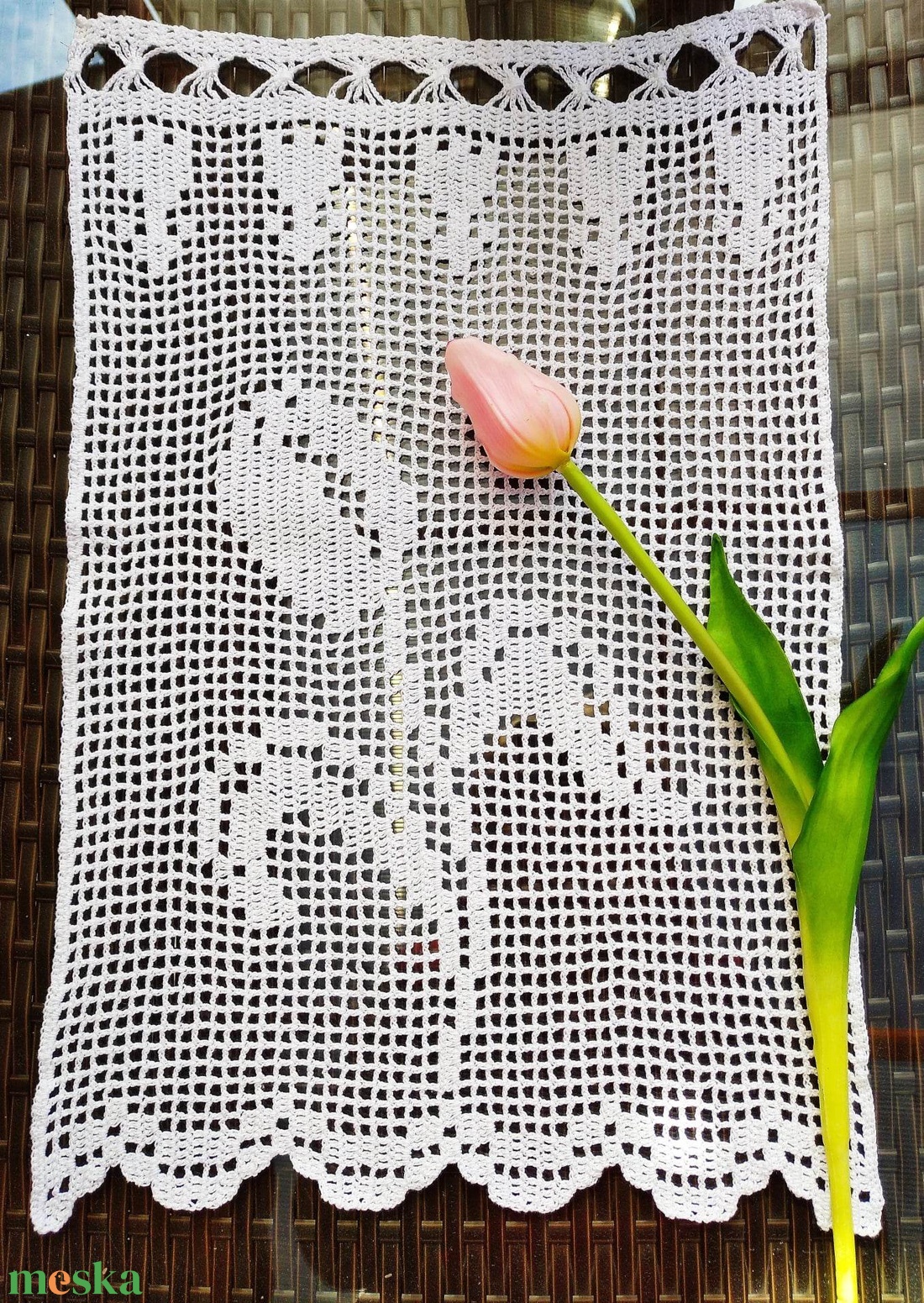 Tavaszi táncoló tulipánok. Romantikus-horgolt csipkés vitrázs függöny - otthon & lakás - lakástextil - függöny és kiegészítő - vitrázs függöny - Meska.hu