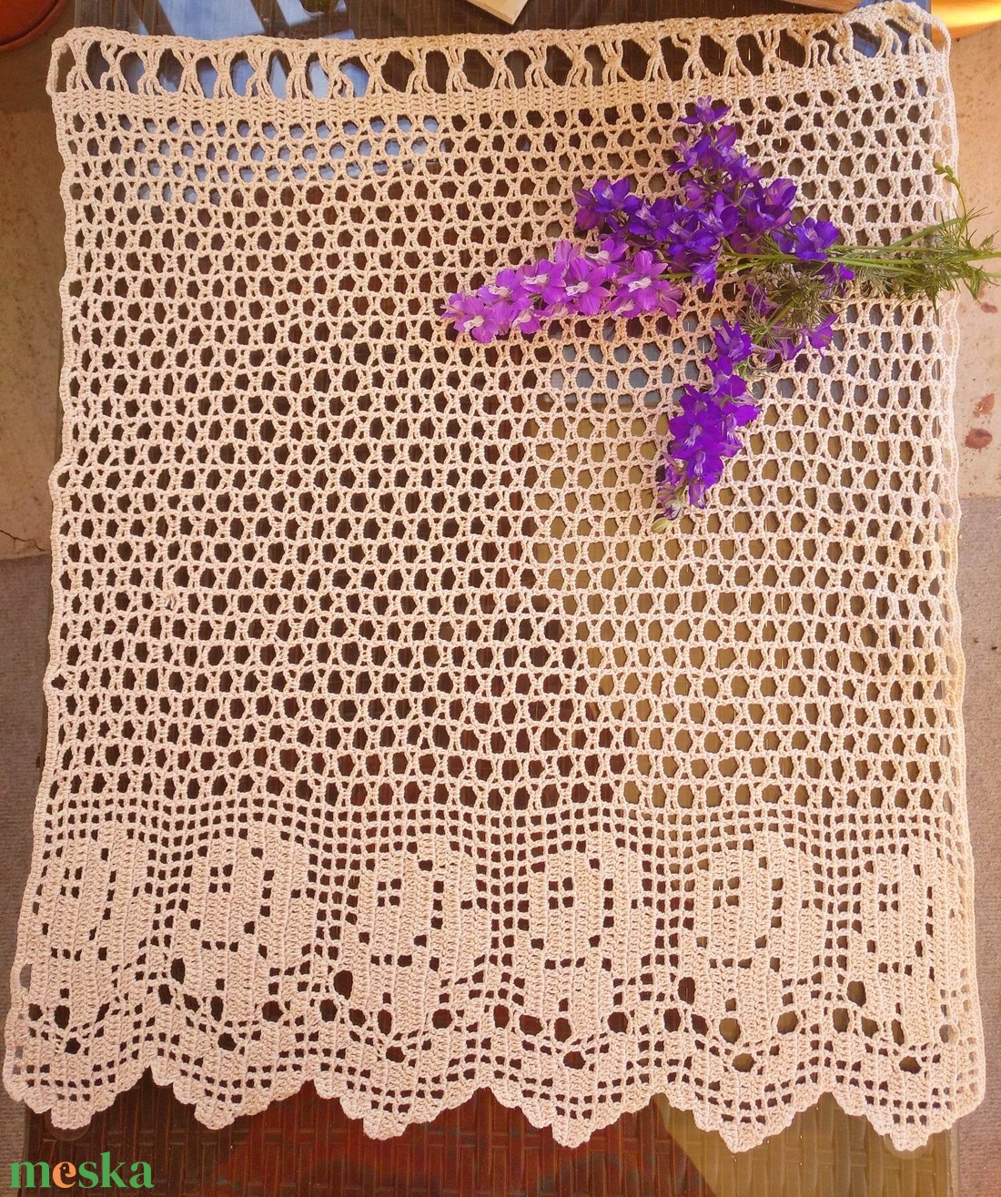 Rózsakert-Világos barna,vintage hatású,csipkés horgolt vitrázs függöny - otthon & életmód - lakástextil - függöny és kiegészítő - vitrázs függöny - Meska.hu