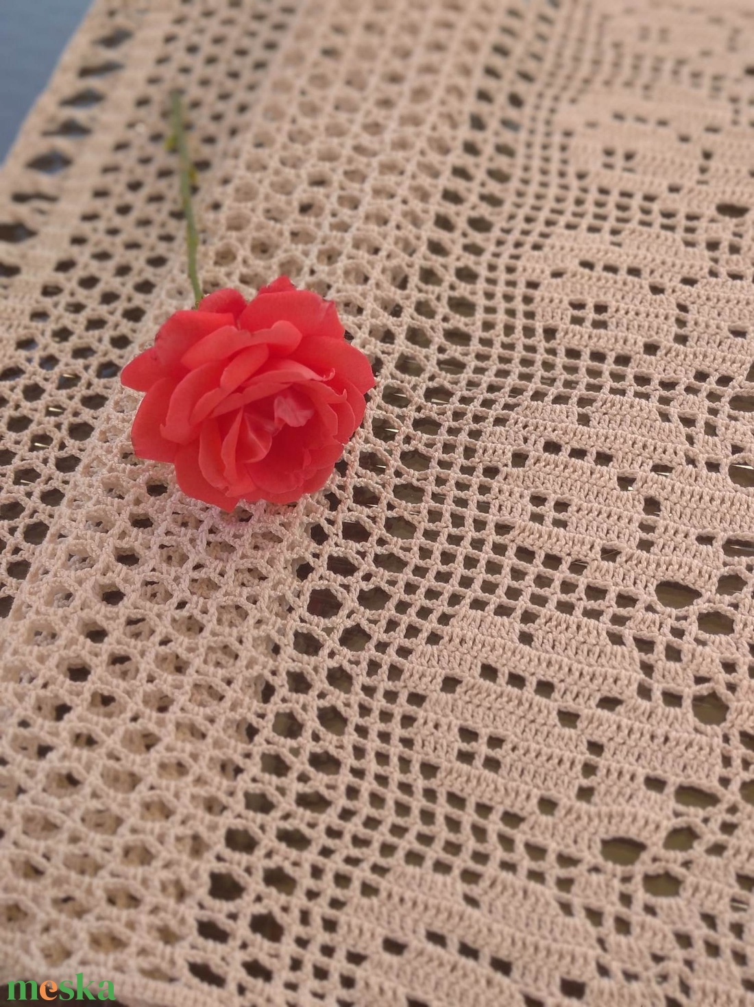 Rózsakert-Világos barna,vintage hatású,csipkés horgolt vitrázs függöny - otthon & életmód - lakástextil - függöny és kiegészítő - vitrázs függöny - Meska.hu