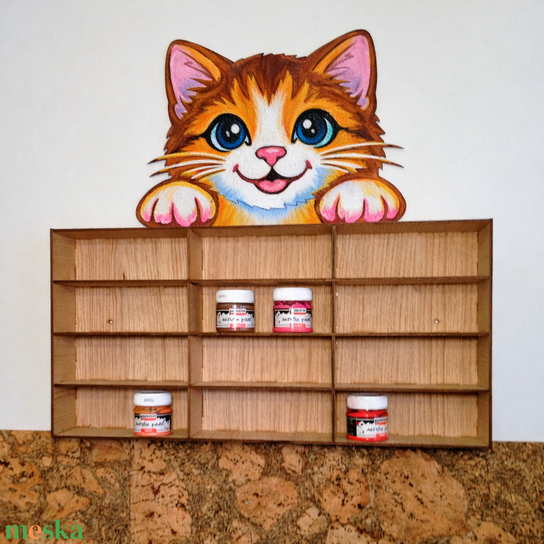 Cicás fali polc gyerekszobába � festhető fa tároló állatmintával - otthon & életmód - bútor - polc - Meska.hu