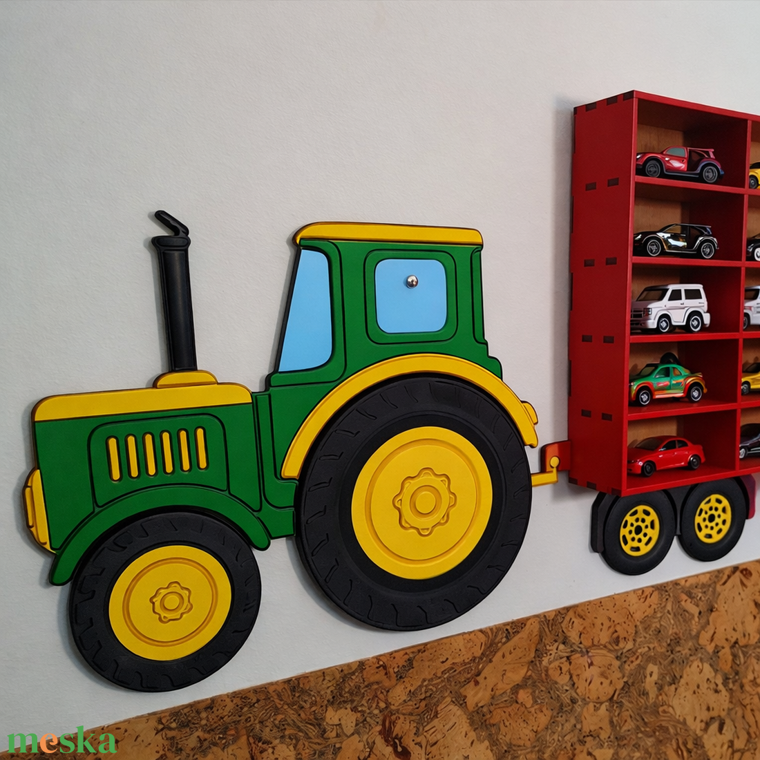 Kisautó tároló fali polc � fa gyerek tároló, traktor formában - otthon & életmód - bútor - polc - Meska.hu