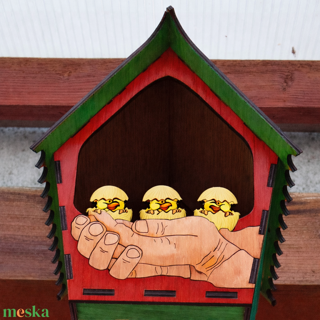 Rozsdafarkú kunyhó � Félig nyitott fa fészekodú kismadaraknak, DIY kivitel - otthon & életmód - ház & kert - madáretető & itató - Meska.hu