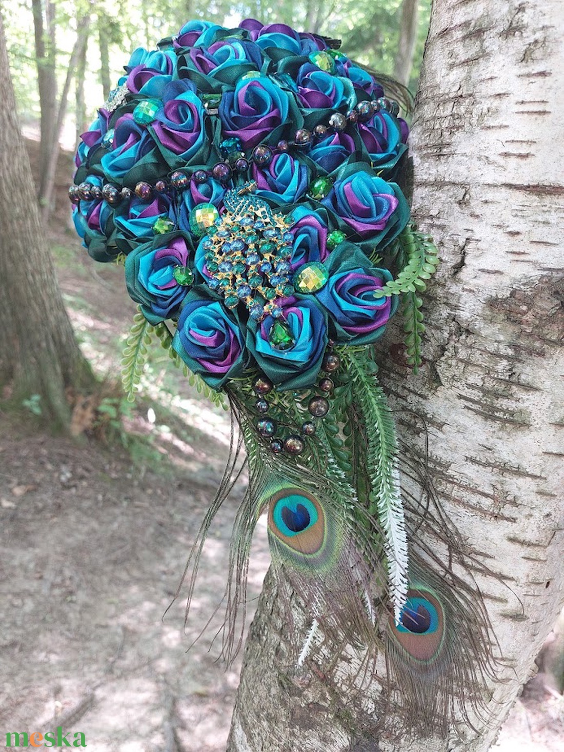 Páva nász csepp menyasszonyi csokor - esküvő - menyasszonyi- és dobócsokor - Meska.hu