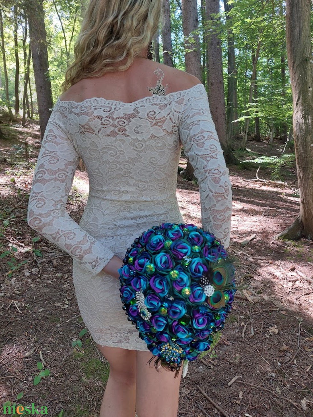 Páva nász csepp menyasszonyi csokor - esküvő - menyasszonyi- és dobócsokor - Meska.hu