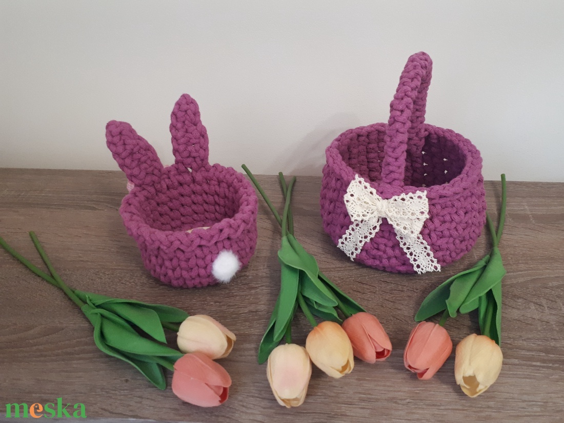 Horgolt húsvéti kiskosár gyerekeknek - ünnepi díszek, dekorációk - húsvéti díszek és dekorációk - húsvéti kosár - Meska.hu