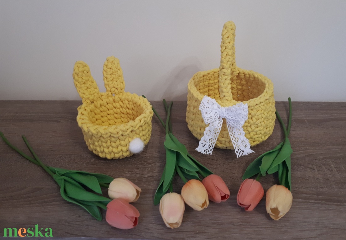 Horgolt húsvéti kiskosár gyerekeknek - ünnepi díszek, dekorációk - húsvéti díszek és dekorációk - húsvéti kosár - Meska.hu