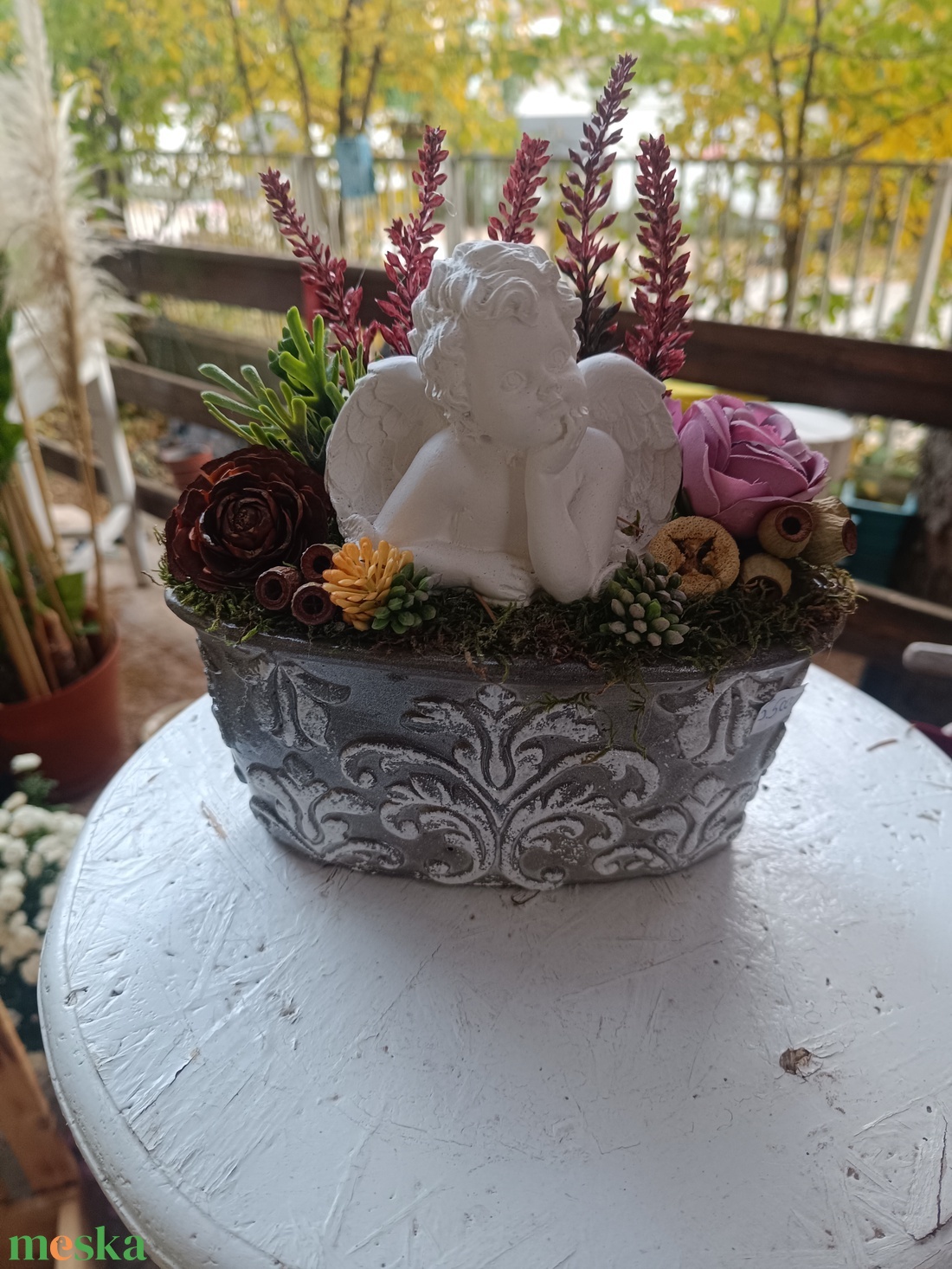 Gondolkodó angyalkás kegyeleti sírdísz - otthon & életmód - vallás - temetkezési tárgy - sírdísz, kegyeleti dísz - Meska.hu