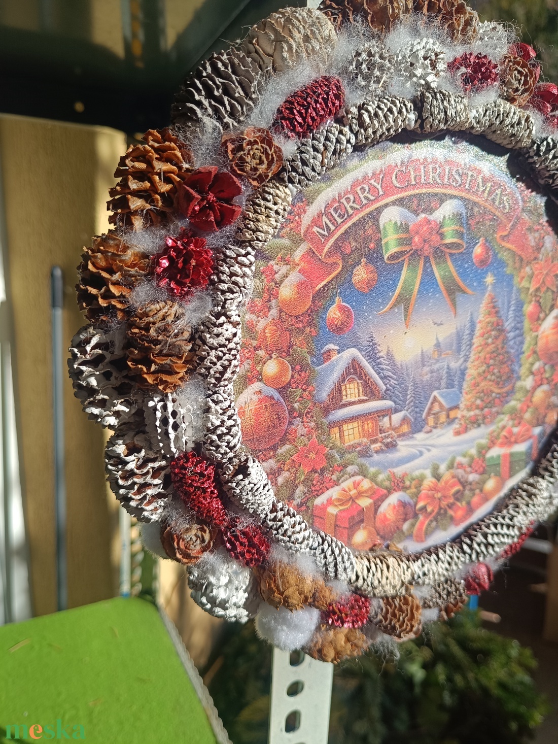 Piros karácsonyi kopogtató - otthon & életmód - dekoráció - ajtó- és ablak dekoráció - ajtódísz & kopogtató - Meska.hu