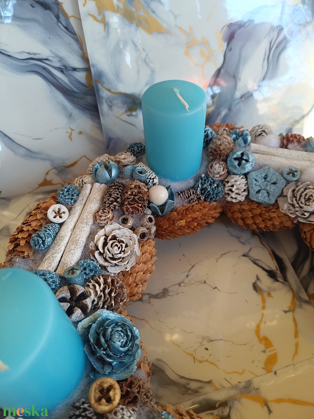 Kék adventi karácsonyi asztaldísz - karácsony - adventi díszek - adventi koszorú - Meska.hu