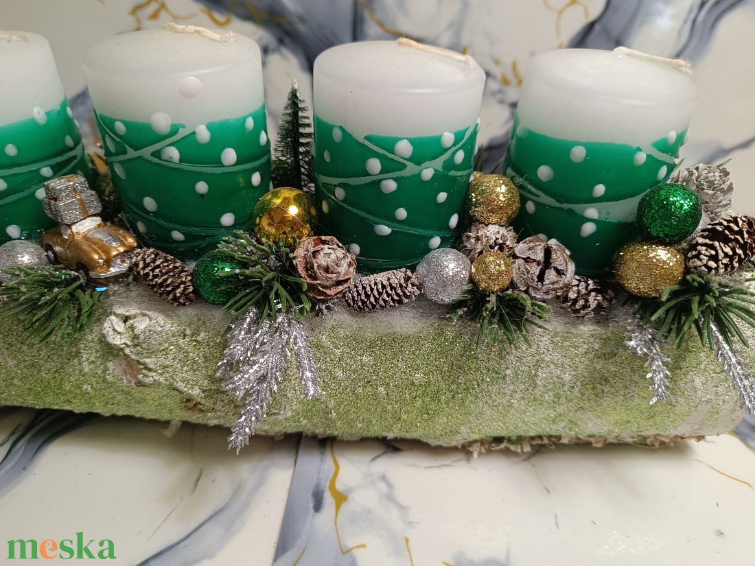 Zöld pöttyös adventi asztaldísz - karácsony - adventi díszek - adventi asztaldísz - Meska.hu