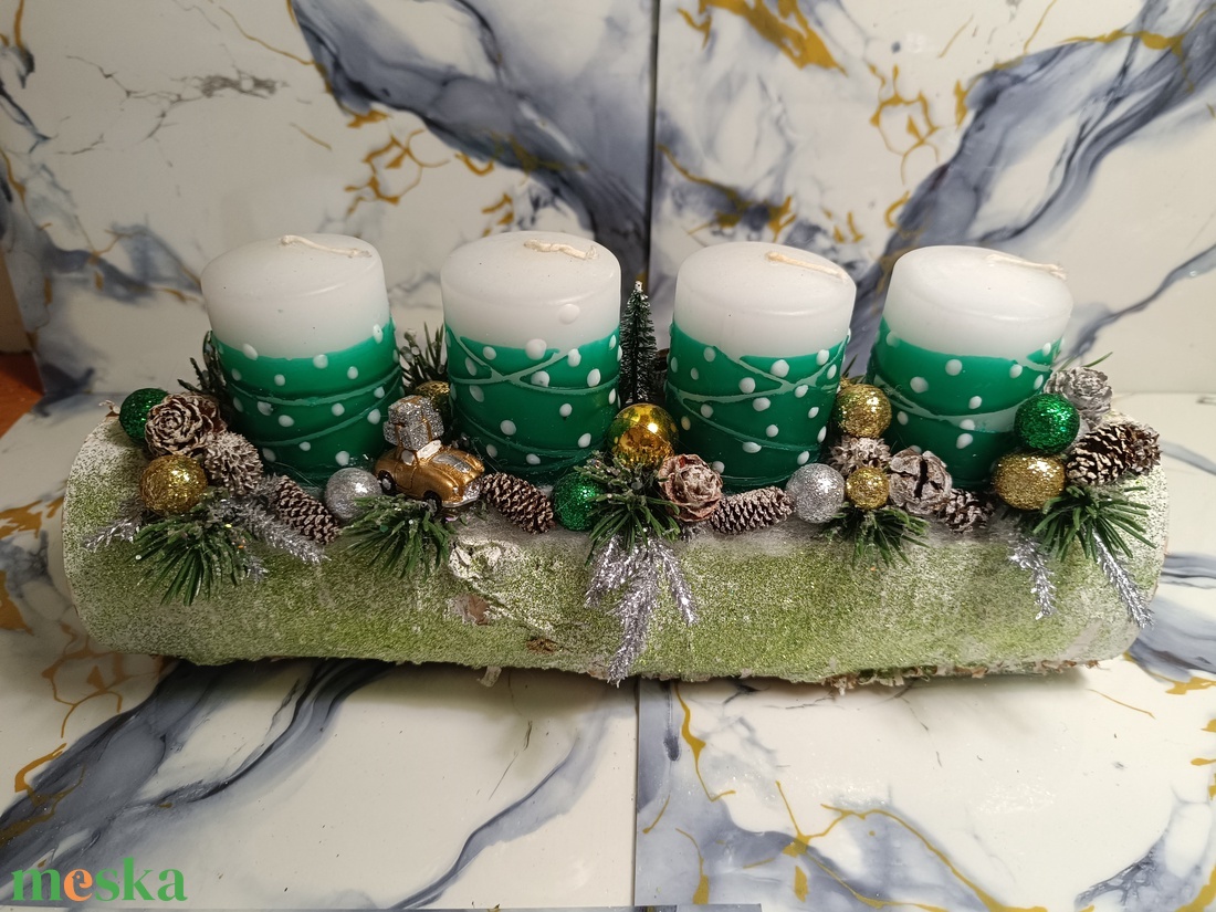 Zöld pöttyös adventi asztaldísz - karácsony - adventi díszek - adventi asztaldísz - Meska.hu