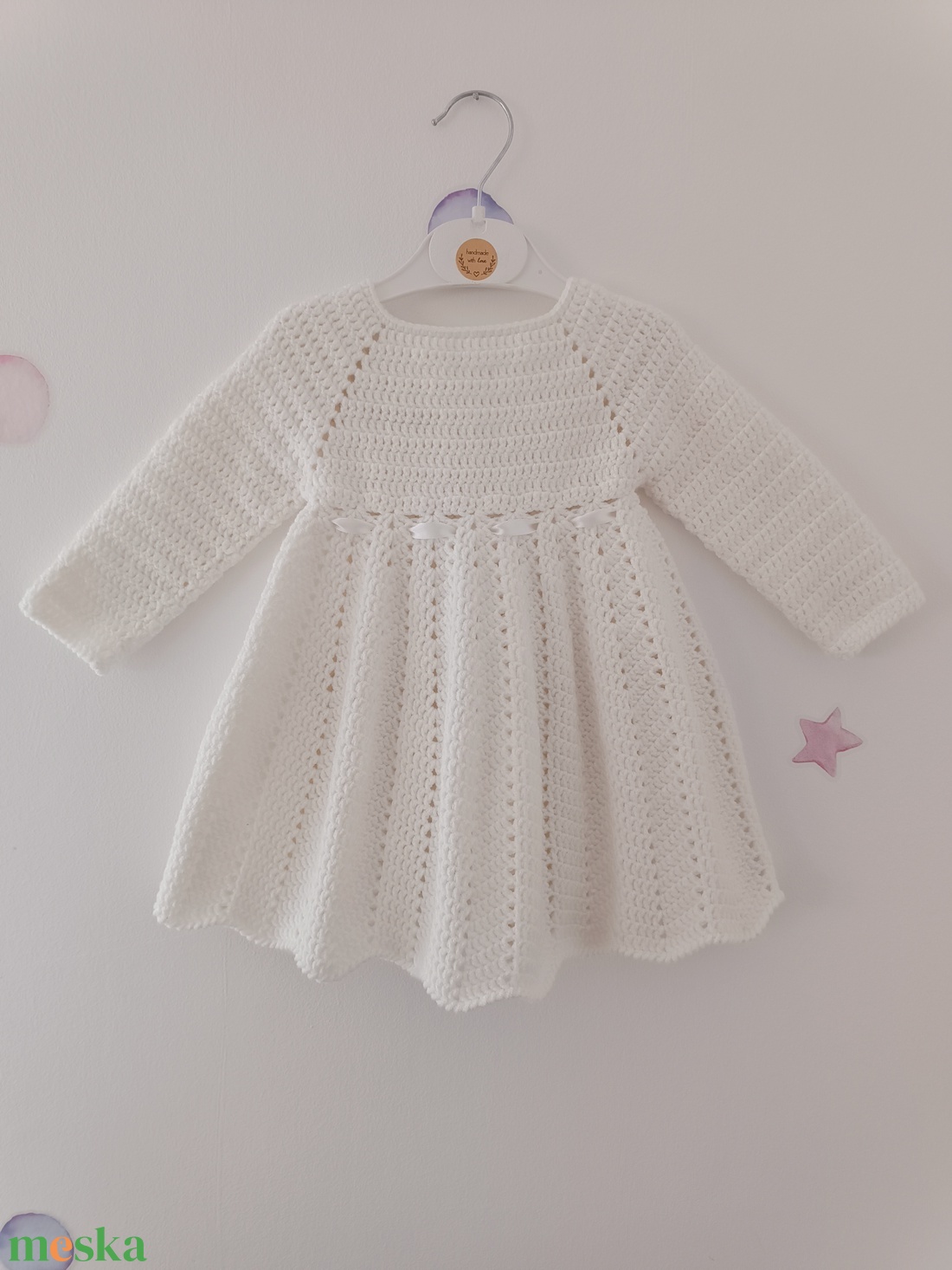Horgolt kislány ruha fejpánttal keresztelőre  - baba - mama - babaruházat - baba ruhák - Meska.hu