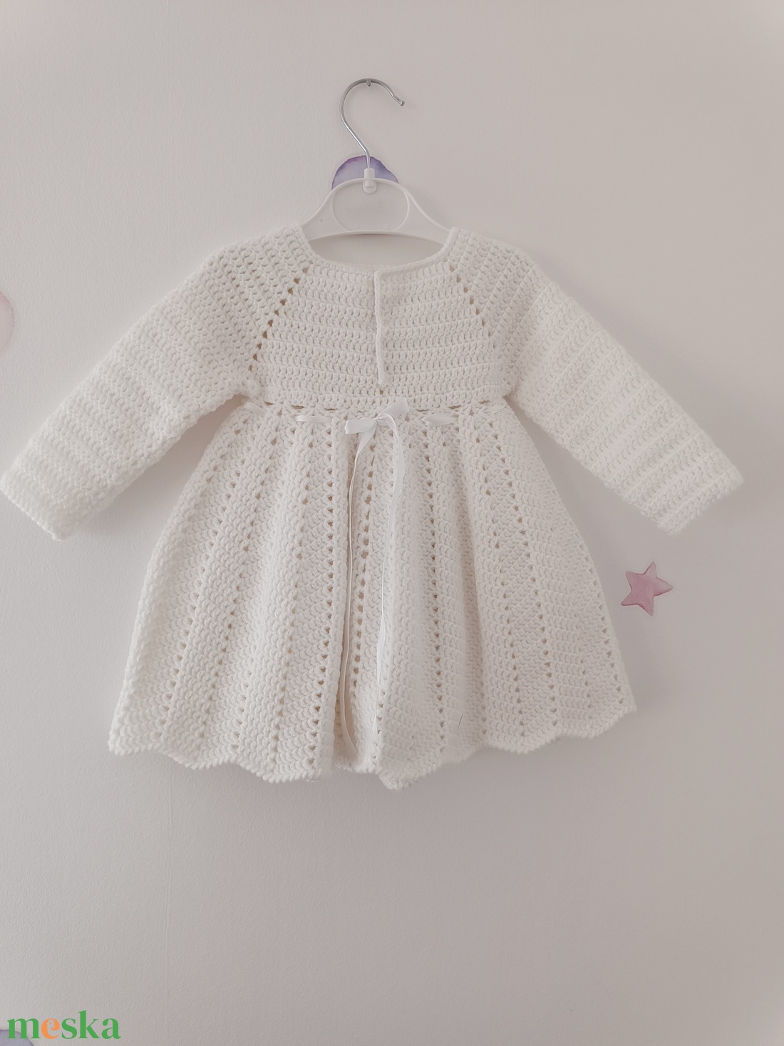Horgolt kislány ruha fejpánttal keresztelőre  - baba - mama - babaruházat - baba ruhák - Meska.hu