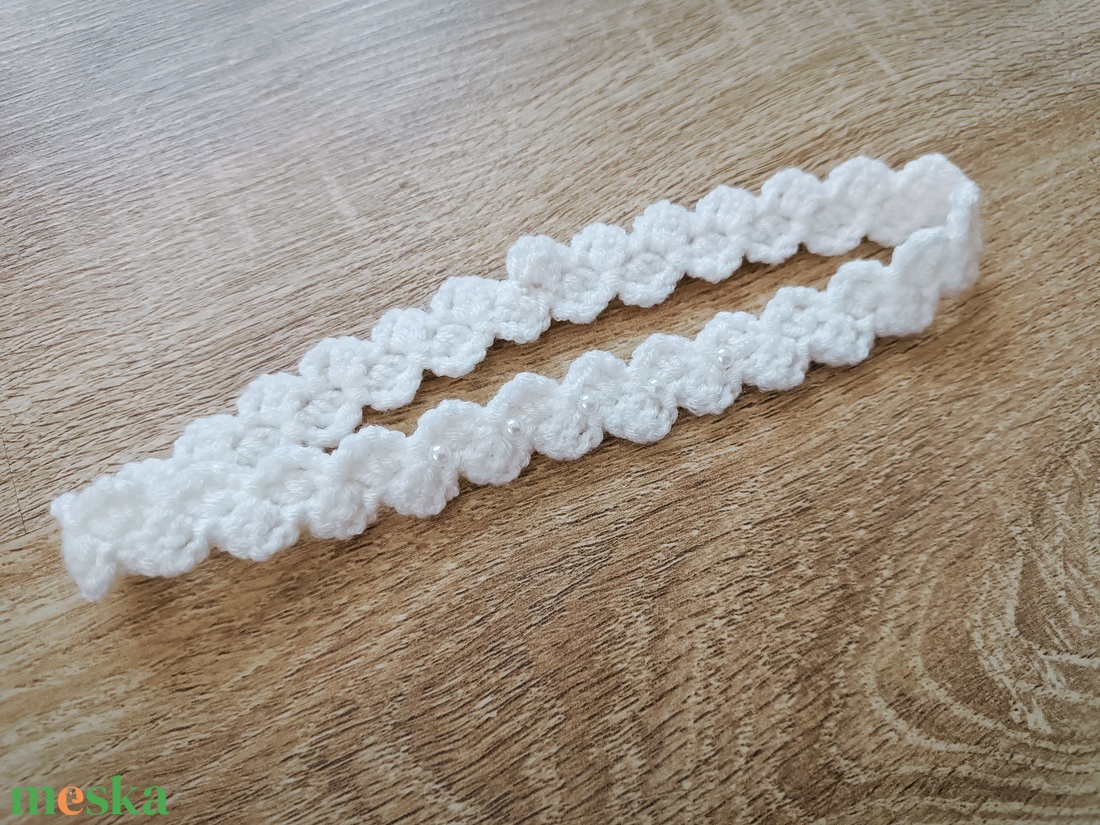 Horgolt kislány ruha fejpánttal keresztelőre  - baba - mama - babaruházat - baba ruhák - Meska.hu