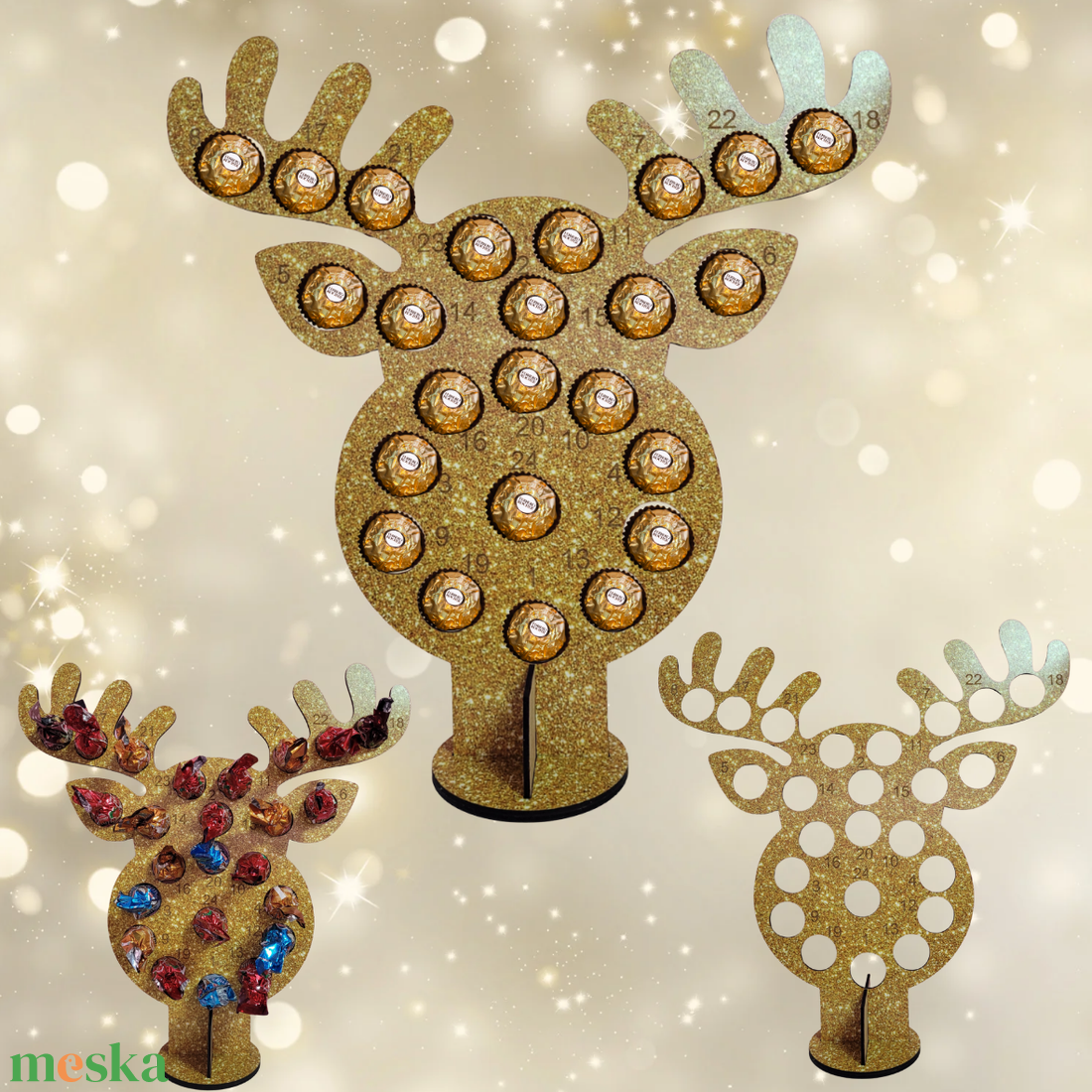 Rénszarvasos csokis adventi kalendárium  - karácsony - adventi díszek - adventi naptár - Meska.hu