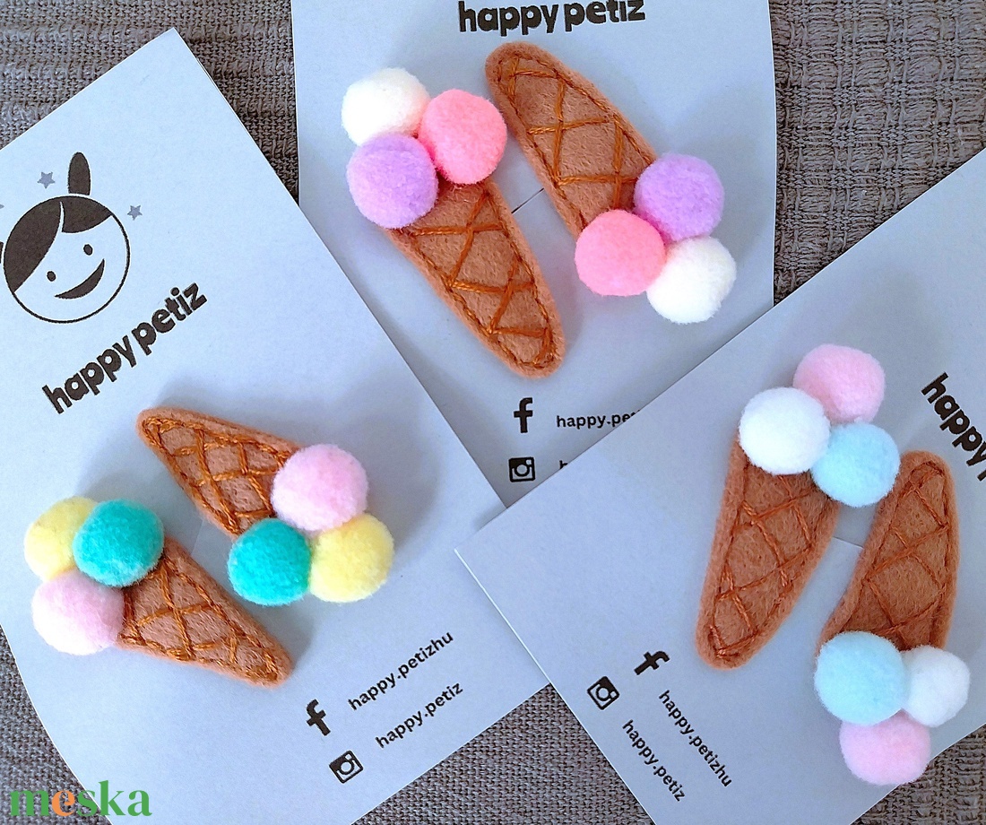 2 db Fagyis hajcsat, Filc és pompon fagyis hajcsat, Filc hajdísz, Fagyis csitt-csatt hajdísz, Fagylalt hajcsat - ruha & divat - hajdísz & hajcsat - hajcsat & hajtű - Meska.hu