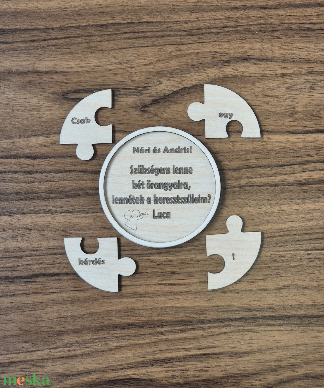 Egyedi fából készült keresztszülő felkérő puzzle - játék & sport - keresztelőajándékok - Meska.hu