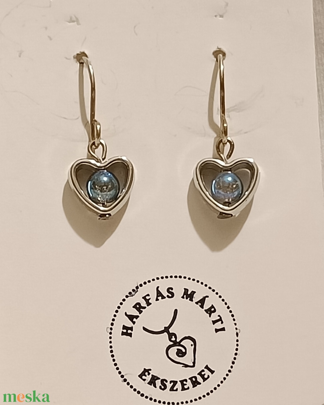 Szivecske fülbevaló aurakvarccal - ékszer - fülbevaló - lógó fülbevaló - Meska.hu