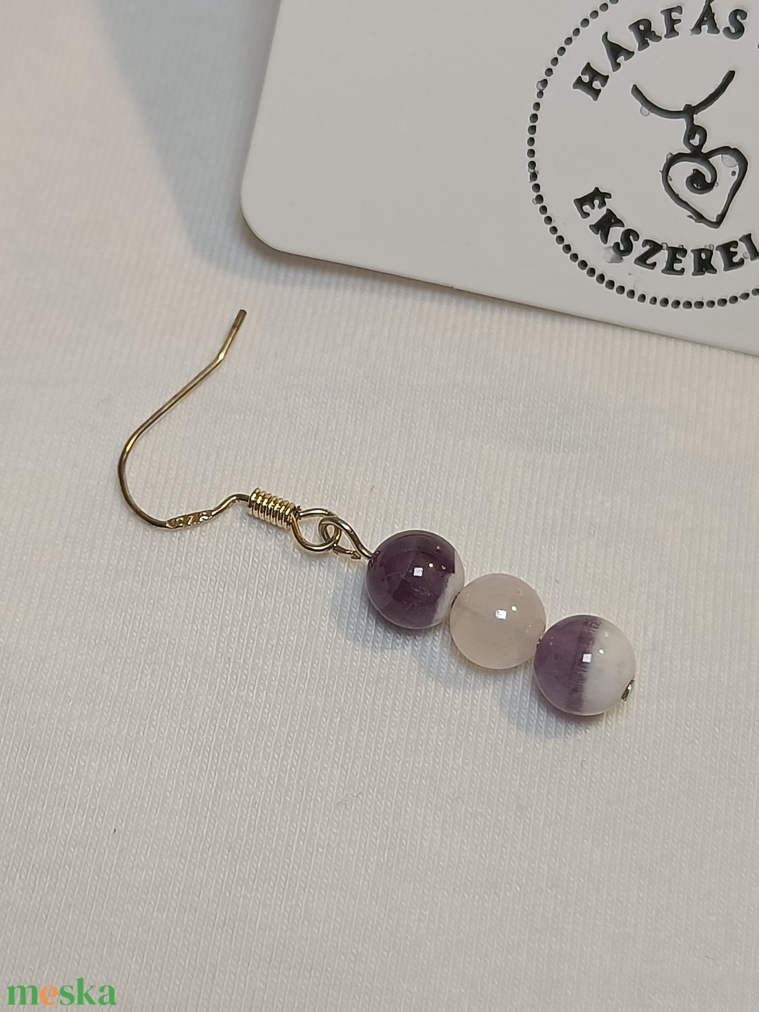 Ametiszt-rózsakvarc fülbevaló  - ékszer - fülbevaló - lógó fülbevaló - Meska.hu