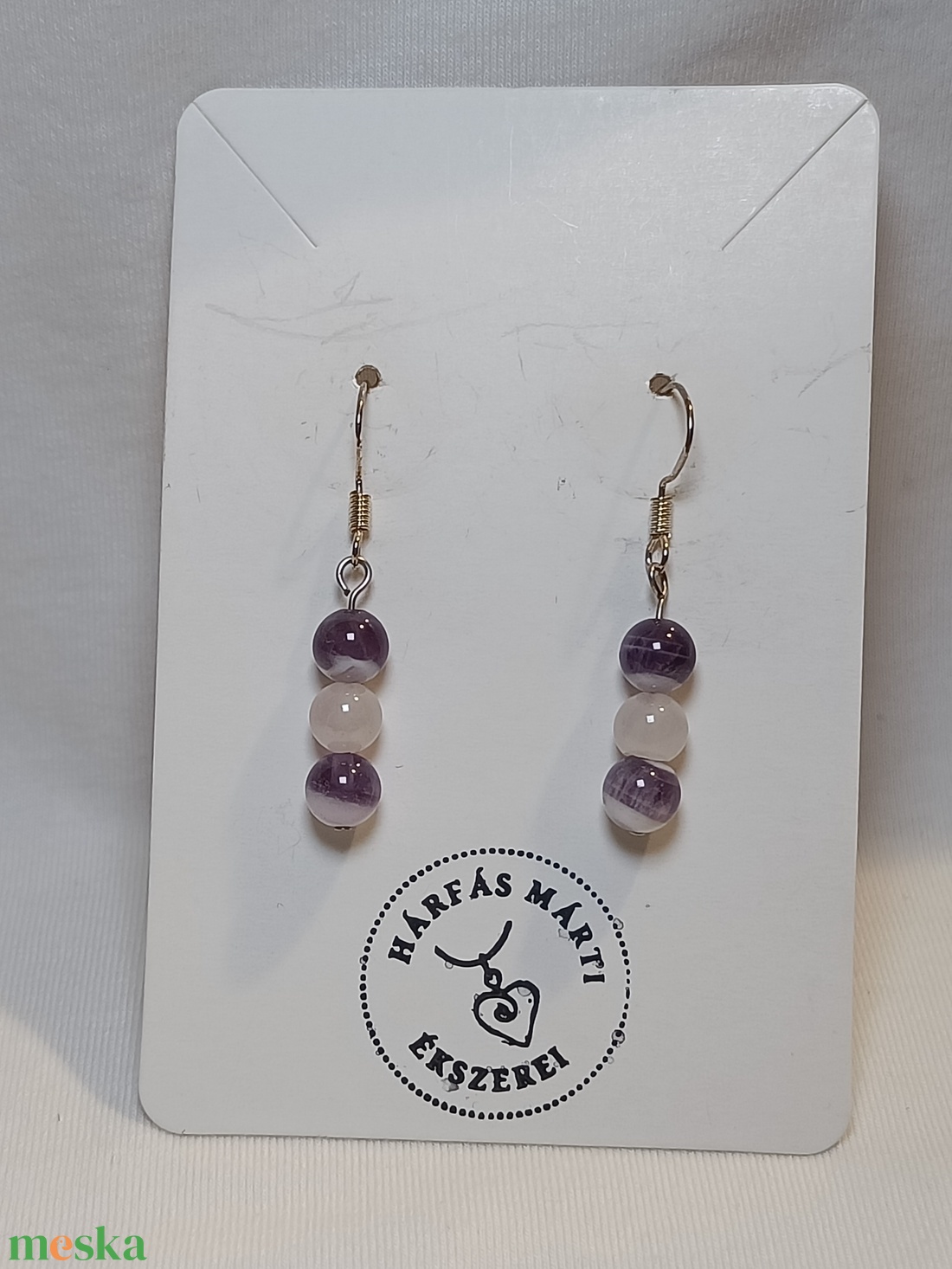 Ametiszt-rózsakvarc fülbevaló  - ékszer - fülbevaló - lógó fülbevaló - Meska.hu