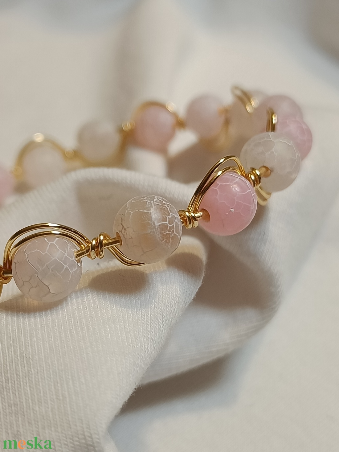 Púder achát karperec - ékszer - karkötő - lánc karkötő - Meska.hu