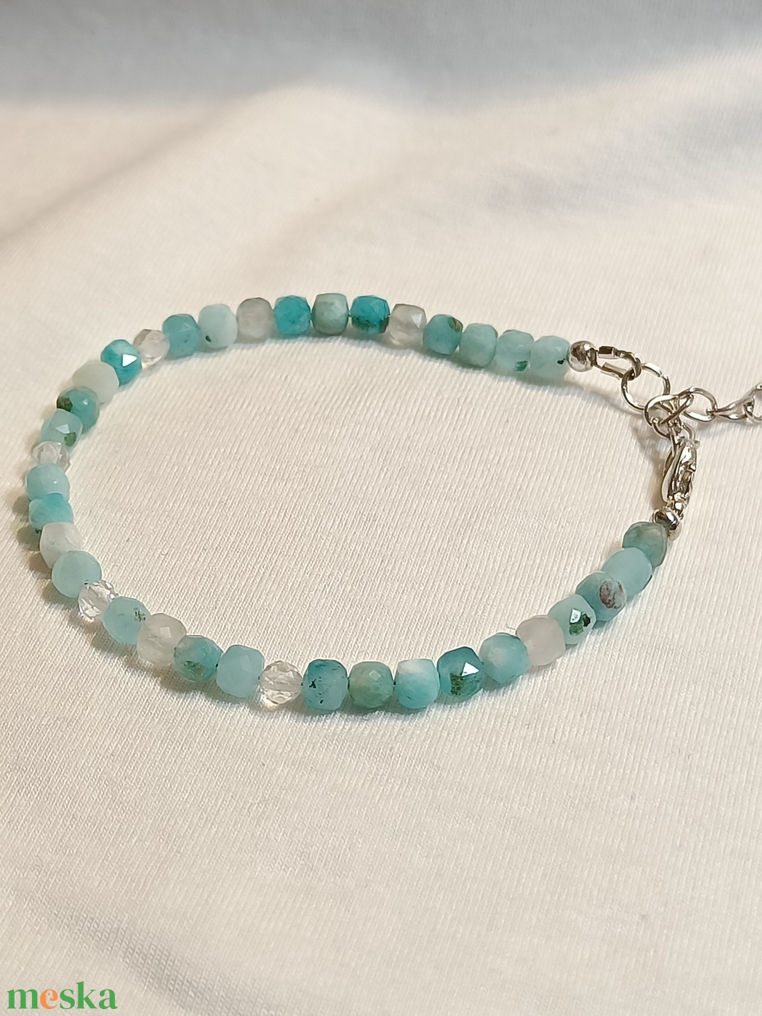 Amazonit kocka karkötő - ékszer - karkötő - gyöngyös karkötő - Meska.hu