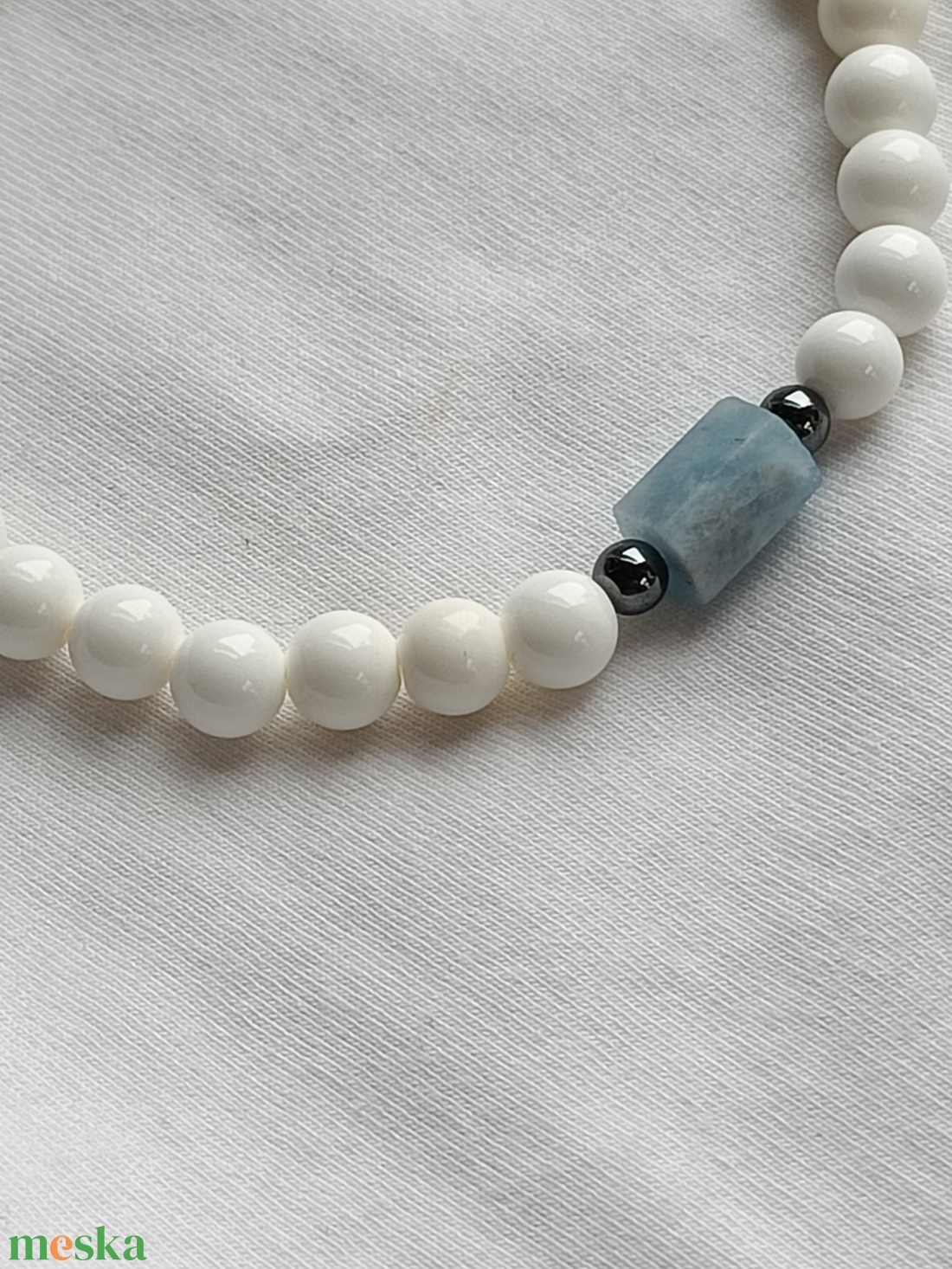 Kagyló karkötő akvamarinnal - ékszer - karkötő - gyöngyös karkötő - Meska.hu