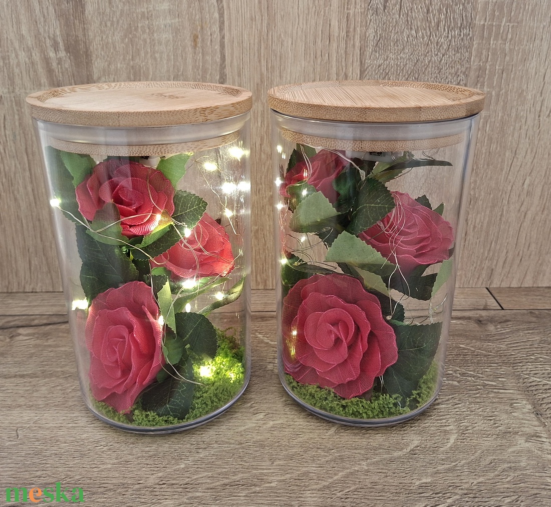 Kezzel készült Ledes Örök rózsa burában - otthon & életmód - virágdekoráció - virágok - virágbox - Meska.hu