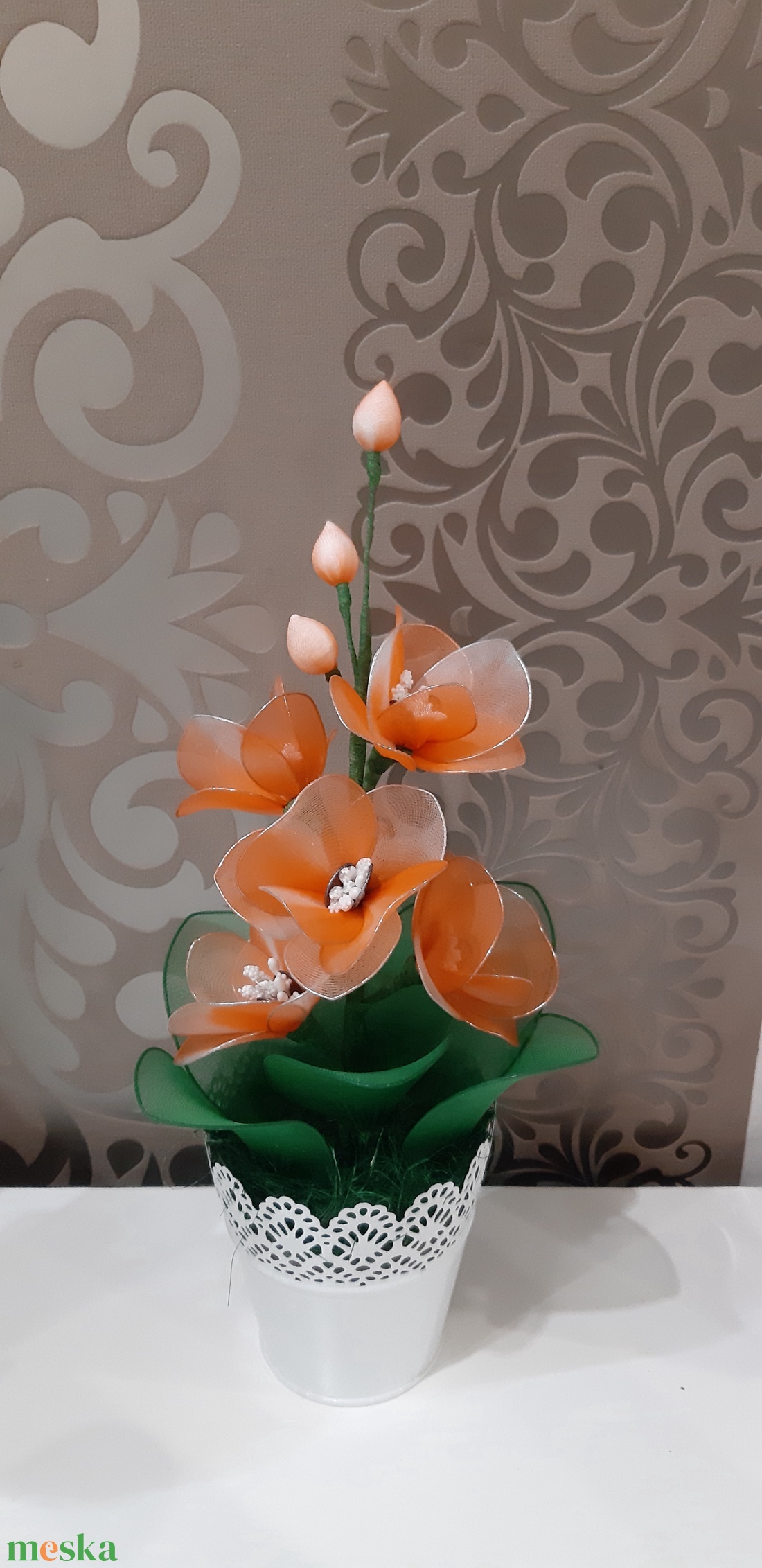 Narancssárga orchidea - otthon & lakás - dekoráció - virágdísz és tartó - csokor & virágdísz - Meska.hu