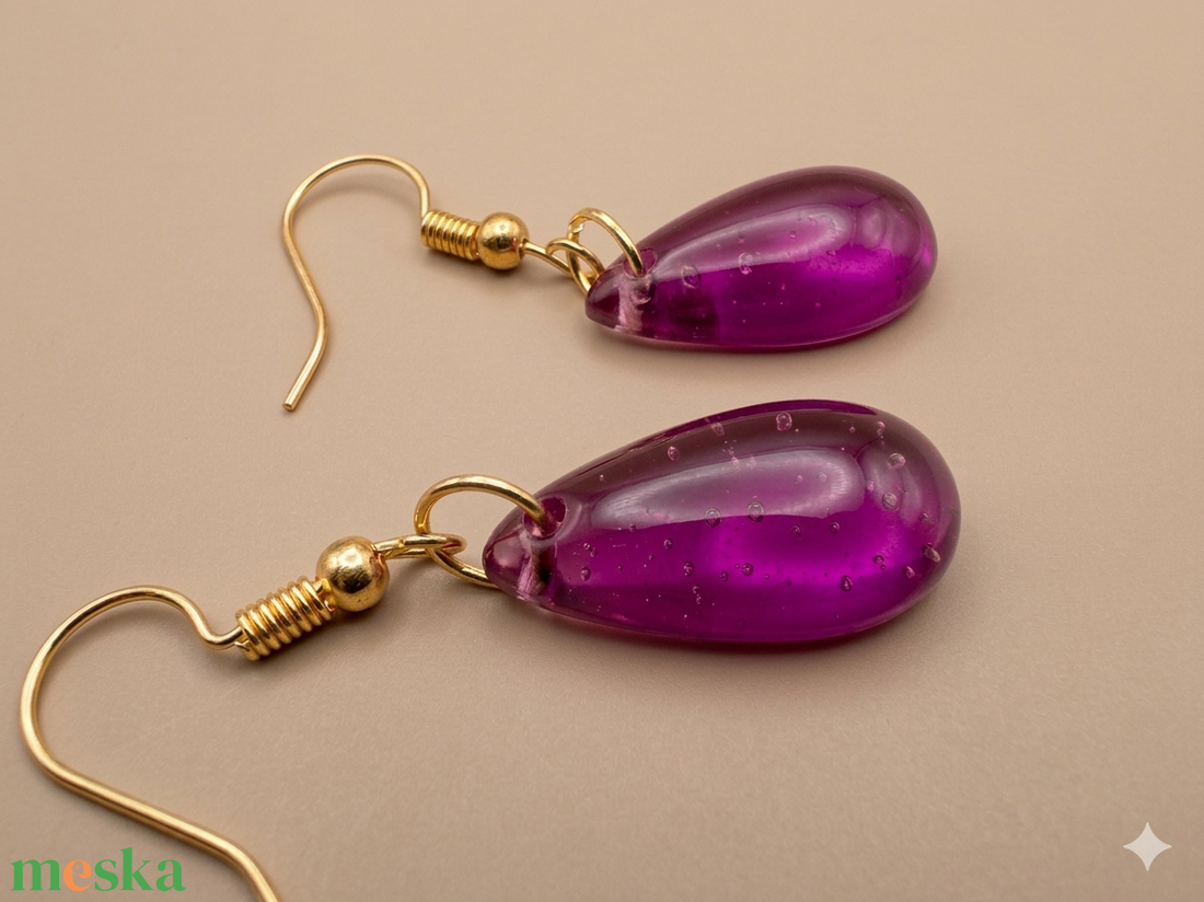 Lila Csepp Fülbevaló - ékszer - fülbevaló - lógó csepp fülbevaló - Meska.hu