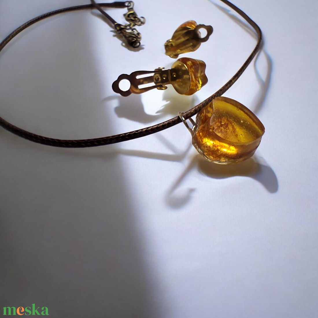 Borostyán Klipszes Szett - ékszer - ékszerszett - Meska.hu