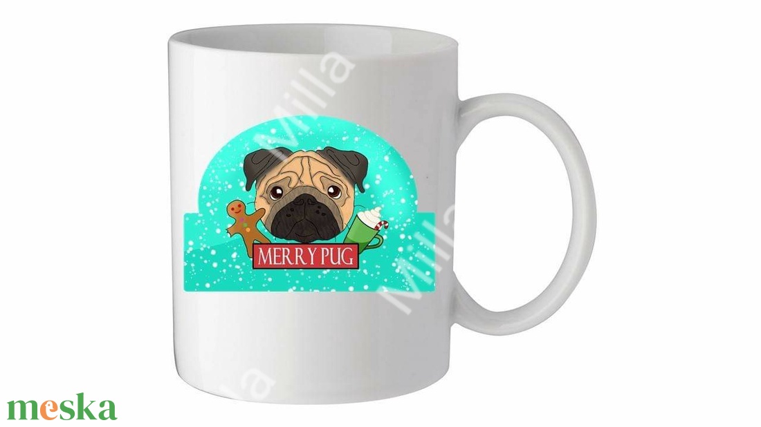 Merry pug mopsz kutyás karácsonyi bögre - otthon & életmód - konyhafelszerelés, tálalás - tálalás - bögre & csésze - Meska.hu