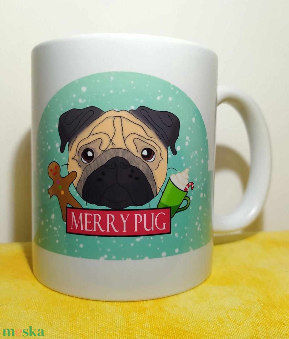 Merry pug mopsz kutyás karácsonyi bögre - otthon & életmód - konyhafelszerelés, tálalás - tálalás - bögre & csésze - Meska.hu