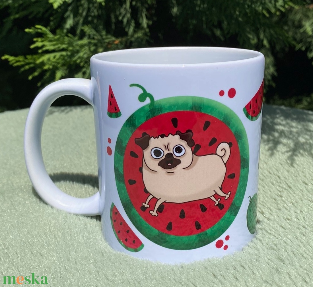 Mopszos nyári dinnyés bögre, pug akciós termékkép 1