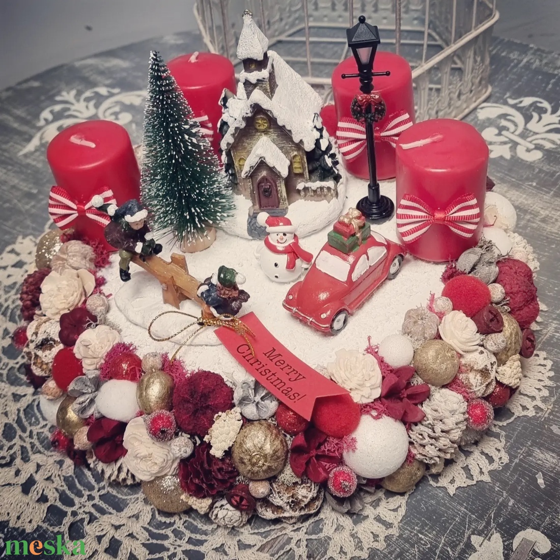 Téli város adventi koszorú - karácsony - adventi díszek - adventi asztaldísz - Meska.hu