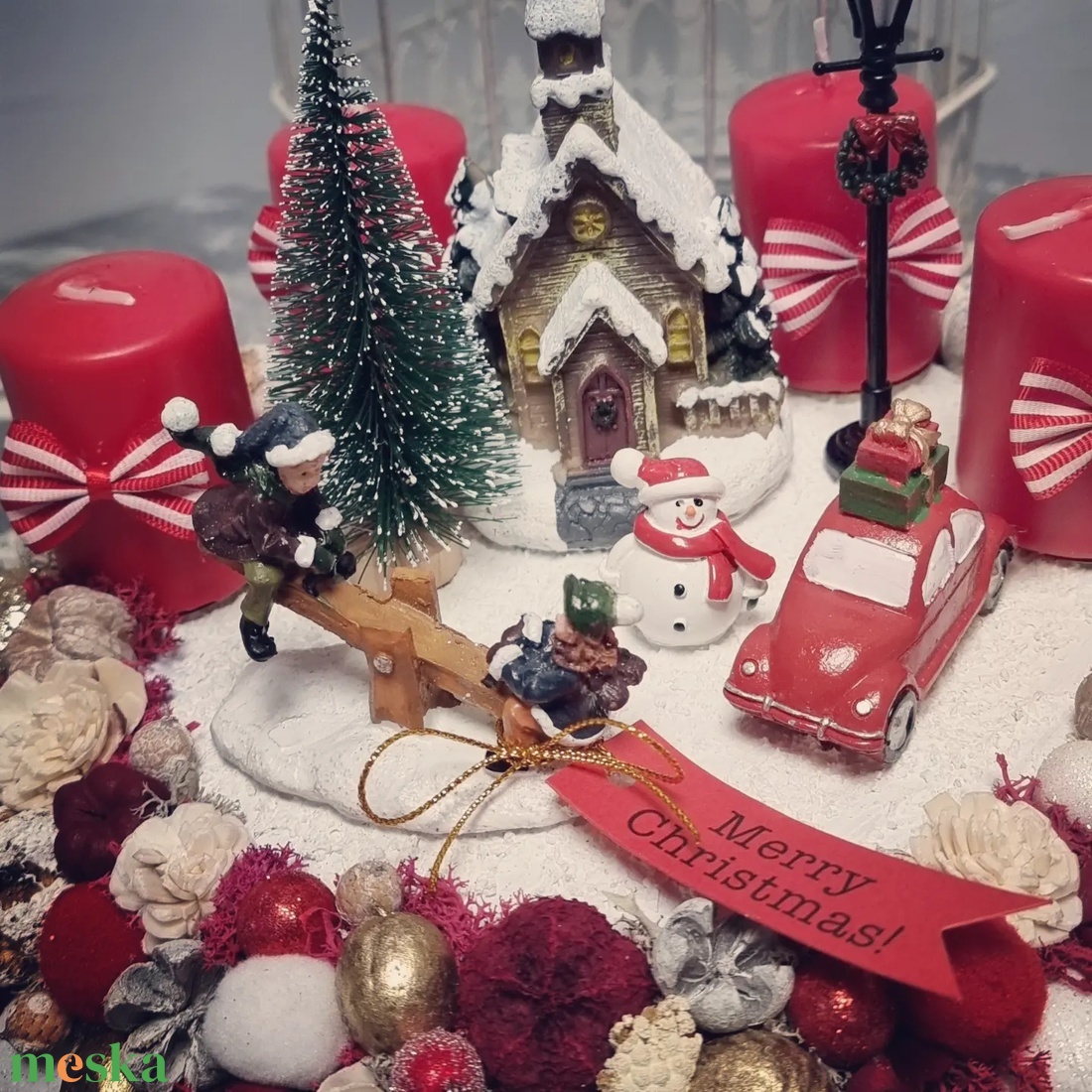 Téli város adventi koszorú - karácsony - adventi díszek - adventi asztaldísz - Meska.hu