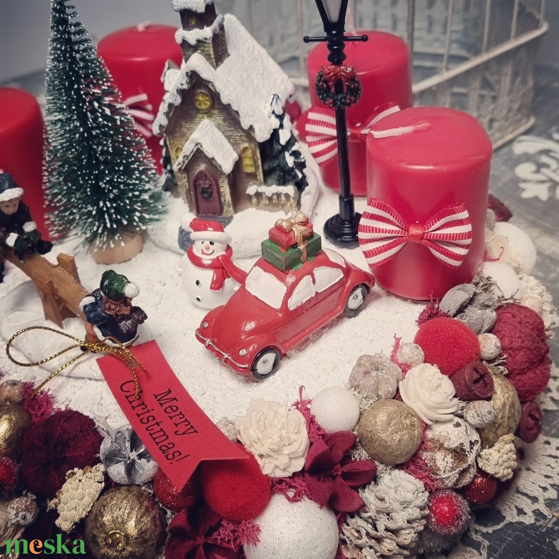 Téli város adventi koszorú - karácsony - adventi díszek - adventi asztaldísz - Meska.hu