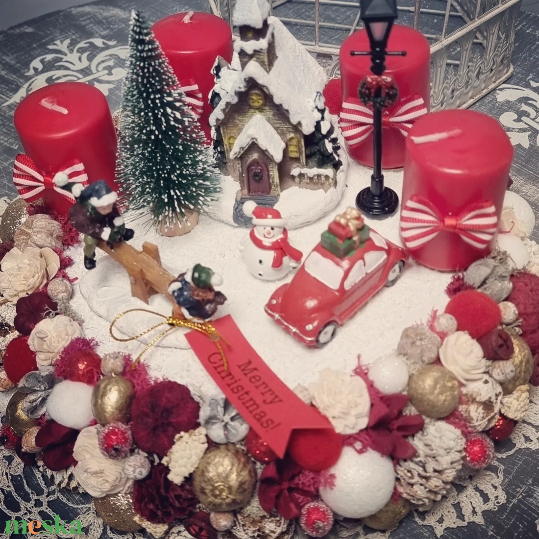 Téli város adventi koszorú - karácsony - adventi díszek - adventi asztaldísz - Meska.hu