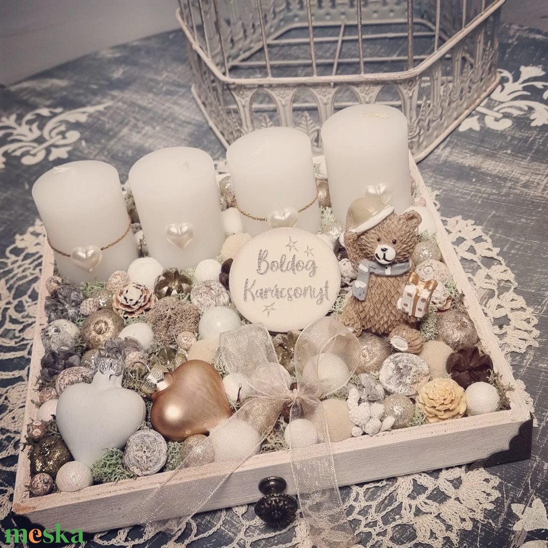 Arany-fehér adventi tálca - karácsony - adventi díszek - adventi asztaldísz - Meska.hu Arany-fehér adventi tálca - karácsony - adventi díszek - adventi asztaldísz - Meska.hu