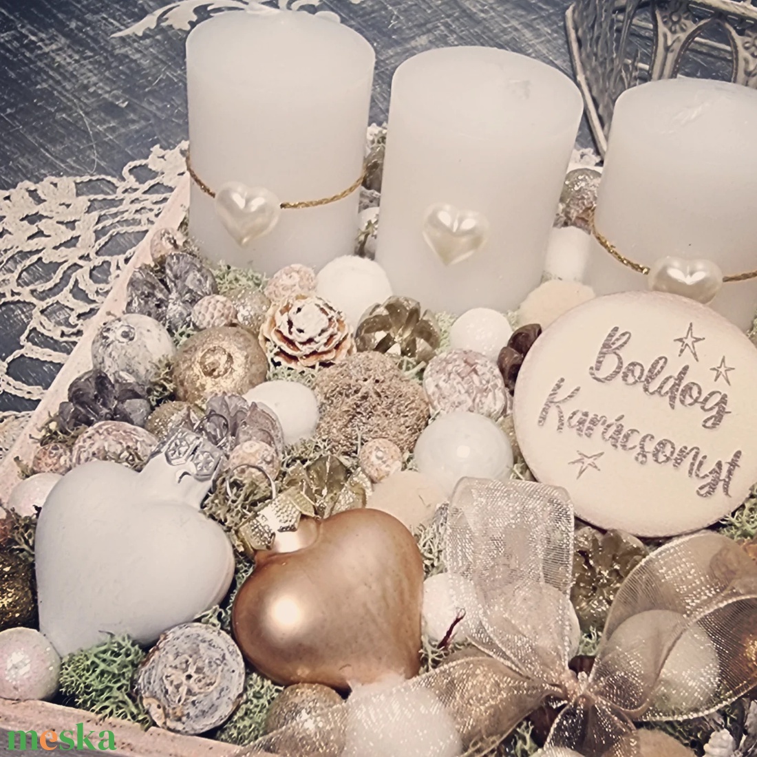 Arany-fehér adventi tálca - karácsony - adventi díszek - adventi asztaldísz - Meska.hu Arany-fehér adventi tálca - karácsony - adventi díszek - adventi asztaldísz - Meska.hu