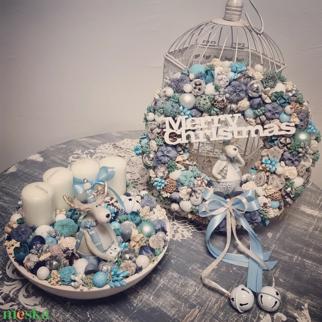 Téli szett (kopogtató és adventi tál) - karácsony - adventi díszek - adventi ajtódísz - Meska.hu