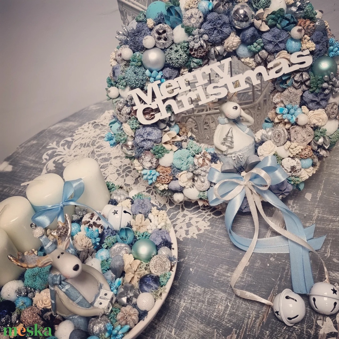 Téli szett (kopogtató és adventi tál) - karácsony - adventi díszek - adventi ajtódísz - Meska.hu