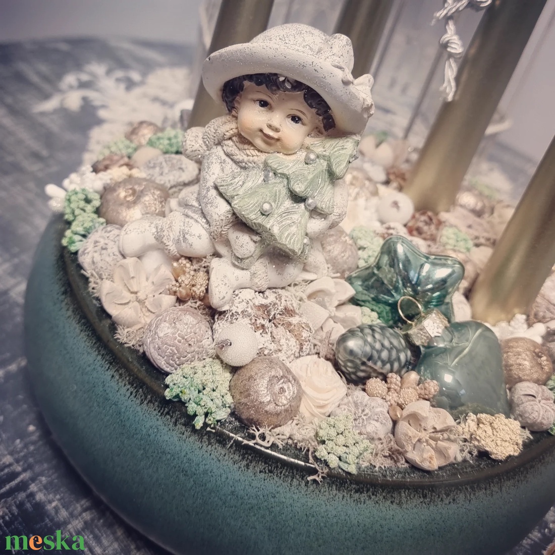 Zöld-arany adventi tál - karácsony - karácsonyi lakásdekoráció - ünnepi asztaldekoráció - Meska.hu