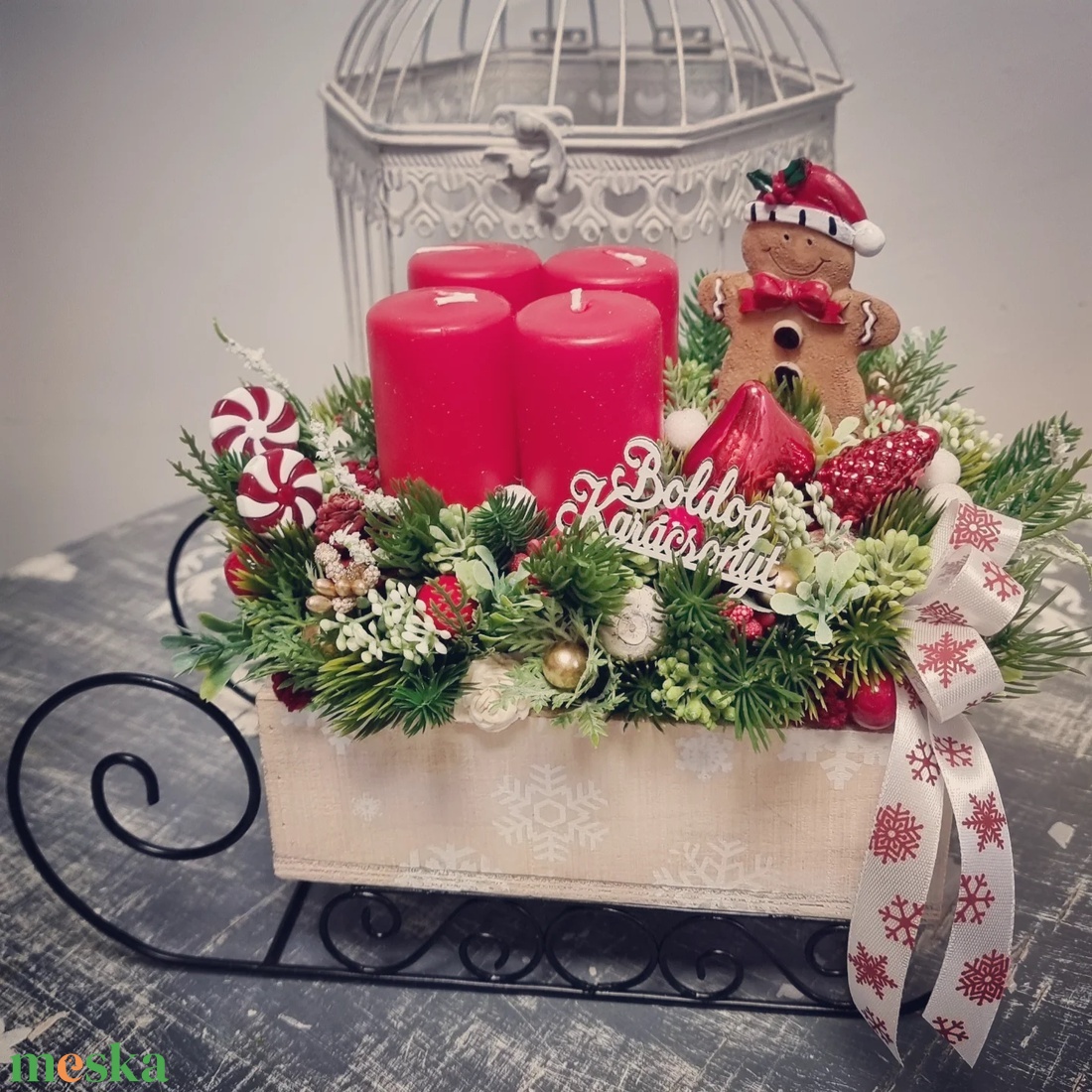 Szánkós adventi asztaldísz - karácsony - adventi díszek - adventi asztaldísz - Meska.hu