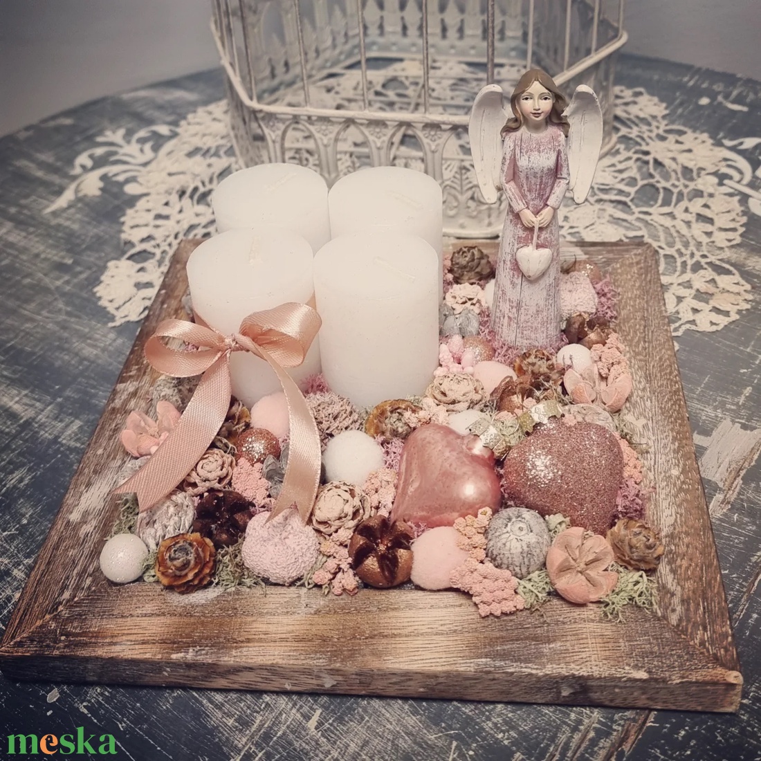 Angyalkás adventi tálca - karácsony - karácsonyi lakásdekoráció - ünnepi asztaldekoráció - Meska.hu