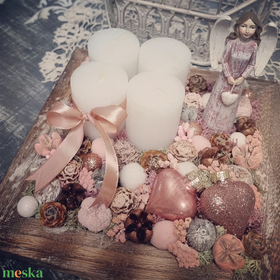 Angyalkás adventi tálca - karácsony - karácsonyi lakásdekoráció - ünnepi asztaldekoráció - Meska.hu